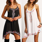 Women Summer Floral Spaghetti Strap A-Line Asymmetrical Hem Short Dress