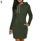 Casual Women Winter Warm Hooded Pocket Long Sleeve Slim Mini Dress Sportswear - ENSEIGNE DENIS