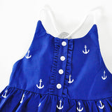 Girl's Summer Casual Button Anchor Print Back Sleeveless Loose Dress Sundress