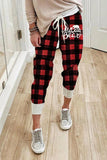 Plaid Letter Print Drawstring Pants