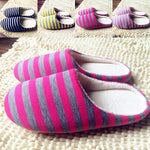 Women's Men's Winter Striped Warm Soft Anti-Slip  Indoor Shoes Home Slippers