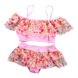 Summer Beach Girls Sweet Floral Pattern Spaghetti Straps Bikini Set Swimsuit