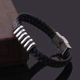 Braided Faux Leather Wristband Titanium Steel Men Bracelet Punk Bangle Jewelry
