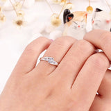 Women's Silver Plated Jewelry Finger Ring Zircon Inlaid Engagement Wedding Ring