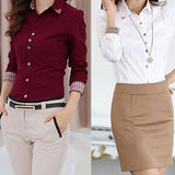 Women Office Career Formal Revit Studded Collar Button Up Blouse OL Shirt Top - ENSEIGNE DENIS