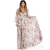 Elegant Women Summer Long Sleeve Floral Print Cocktail Evening Party Maxi Dress