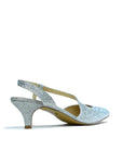 Women's Low Mid Heel Diamante Ankle Strap Sandals Silver