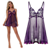 Women Sexy Lace See Through Babydoll Dress Sleepwear Nightwear with G-string