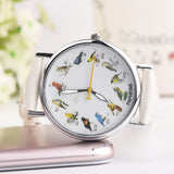 Fashion Birds Animal Round Dial Quartz Analog Women Date Shopping Wrist Watch