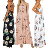 Lady Vintage Floral Print Sleeveless Sexy Backless Side Split Evening Maxi Dress - ENSEIGNE DENIS