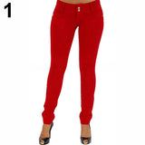 Women Sexy Solid Color Button Skinny Stretchy Leggings Treggings Pants Trousers