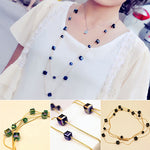 Women Square Rhinestones Beads 2 Layers Golden Alloy Chain Long Sweater Necklace