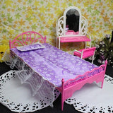 Plastic Miniatures Bedroom Furniture Single Bed for Barbie Dolls Dollhouse