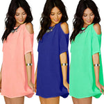 Women's Fashion Summer Sexy Off Shoulder Chiffon Short Sleeve T-Shirt Tops Mini Dress