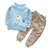 Lovely Elephant Pattern Children Boys Long Sleeve Hoodie Top Pants Outfit Set