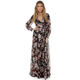 Elegant Women Summer Long Sleeve Floral Print Cocktail Evening Party Maxi Dress