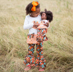 AnnLoren Girls Orange Pumpkin Autumn Floral Thanksgiving Tunic &