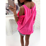 Women Hollow Sleeve Shirt Summer Solid Color Blouse Casual Back Strap Top - ENSEIGNE DENIS