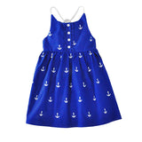Girl's Summer Casual Button Anchor Print Back Sleeveless Loose Dress Sundress