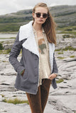 Women's Winter Gray Lapel Collar All Denim Wool Warm Coat