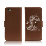 Big Eyes Girl Faux Leather Card Slots Stand Full Cover Case for iPhone 5 6S 7