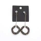 Fashion Black Rhinestones Circle Tassel Long Drop Earrings Women Jewelry Gift