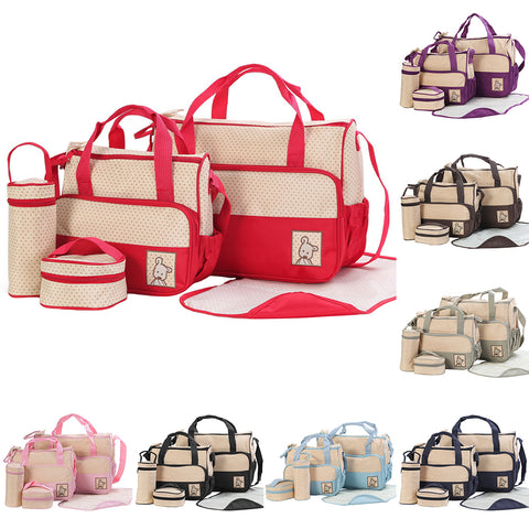 5Pcs Multi-Functional Baby Diaper Changing Pad Tote Handbag Mummy Mother Bag