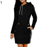 Casual Women Winter Warm Hooded Pocket Long Sleeve Slim Mini Dress Sportswear - ENSEIGNE DENIS