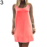 Women's Casual Chiffon Tank Dress Sleeveless Back Bowknot Mini Party Vestido