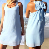 Women Summer Chiffon O-neck Sleeveless Loose Dress Back Bowknot Dresses - ENSEIGNE DENIS