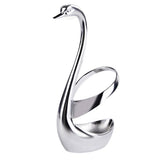 Creative Stainless Steel Fruit Food Fork Spoon Knife Cutlery Swan Base Holder