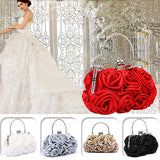 Women Fashion Rose Flower Pattern Clutch Bag Evening Party Bridal Handbag