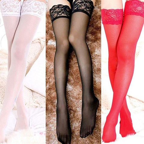 Women Sexy Transparent Lace Patchwork Stay Up Thigh High Nightclub Stockings