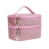 Travel Cosmetic Polka Dot Double Layers Makeup Toiletry Organizer Storage Bag - ENSEIGNE DENIS
