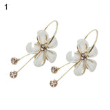 Korean Women Camellia Flower Long Tassel Rhinestone Party Leaverback Earrings