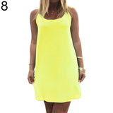 Women's Casual Chiffon Tank Dress Sleeveless Back Bowknot Mini Party Vestido