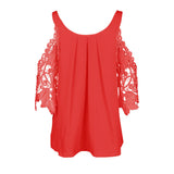 Women Hollow Sleeve Shirt Summer Solid Color Blouse Casual Back Strap Top - ENSEIGNE DENIS