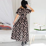 Sexy Summer Flower Printed Loose Short Sleeve Dress Women Casual V Neck