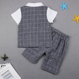 Baby Kids Boys Gentleman Short Sleeve Plaid T-Shirt Pants with Bow Tie Suit Set