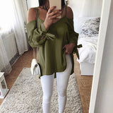 Solid Color Women Long Sleeve V-Neck Spring Summer Casual Strappy Blouse Top