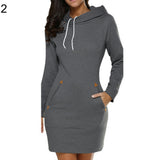 Casual Women Winter Warm Hooded Pocket Long Sleeve Slim Mini Dress Sportswear - ENSEIGNE DENIS