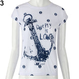 Women's Summer Style Blouse Letter Anchor Print Slim Top Cotton Casual T-shirt - ENSEIGNE DENIS