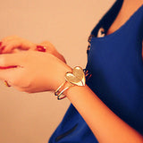 Fashion Women Gold Plated Cuff Bangle Couple Love Heart Charms Bracelet Jewelry