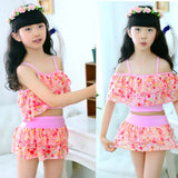 Summer Beach Girls Sweet Floral Pattern Spaghetti Straps Bikini Set Swimsuit