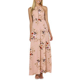 Lady Vintage Floral Print Sleeveless Sexy Backless Side Split Evening Maxi Dress - ENSEIGNE DENIS