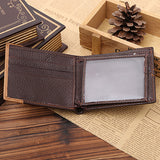 Men Coffee Full-Grain Leather Bifold Wallet Credit Card Holder Slim Coin Purse