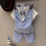 Baby Boy Gentleman Short Sleeve T-Shirt Plaid Waistcoat with Bow Tie Shorts Suit