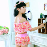 Summer Beach Girls Sweet Floral Pattern Spaghetti Straps Bikini Set Swimsuit