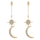 Fashion Rhinestone Star Crescent Moon Dangle Long Drop Earrings Women Jewelry