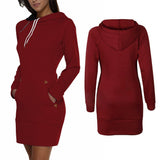 Casual Women Winter Warm Hooded Pocket Long Sleeve Slim Mini Dress Sportswear - ENSEIGNE DENIS